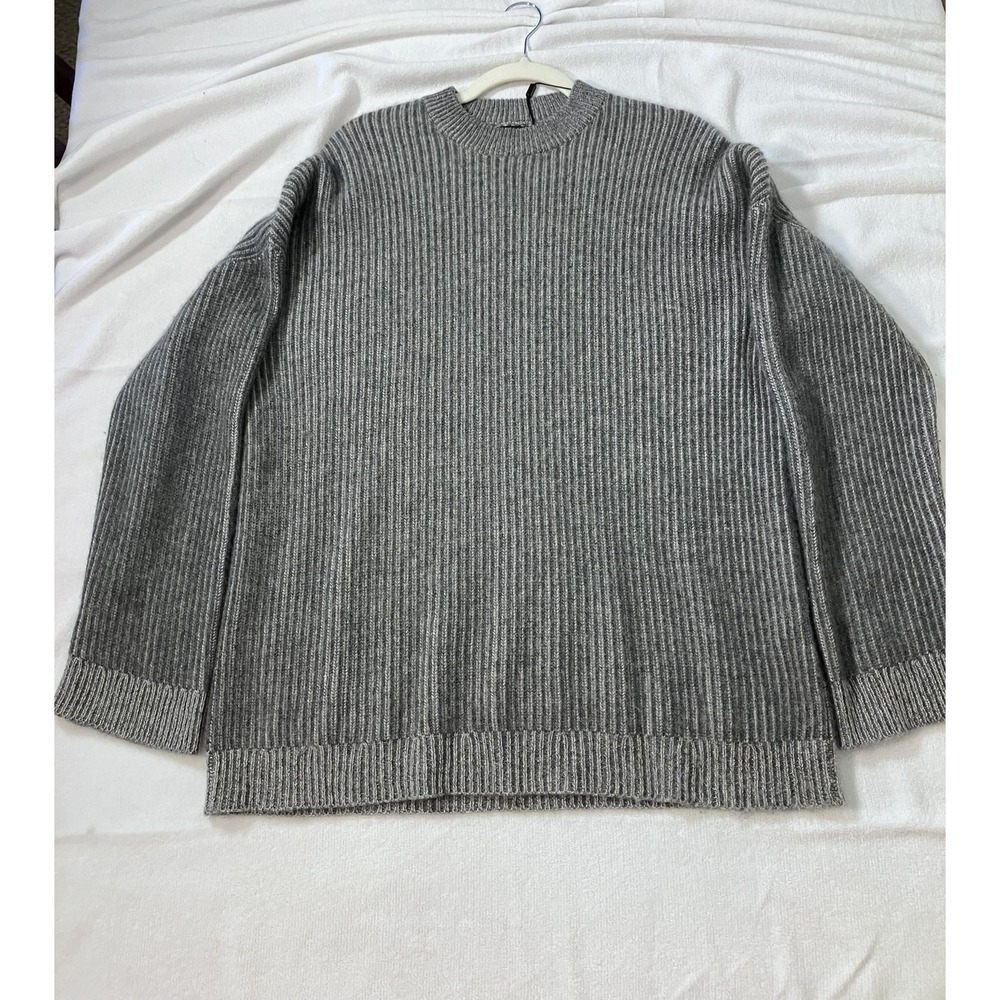 Naadam Women 1X 100% Cashmere Ribbed Oversized Gray Marled Crewneck Sweater NWOT
